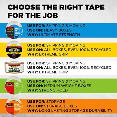 Scotch Sure Start Packing Tape, Clear, Quiet Unwind and Easy Start, Moving Supplies, 1.88 in. x 25 yd., 1.5 in. Core, 6 Tape Rolls