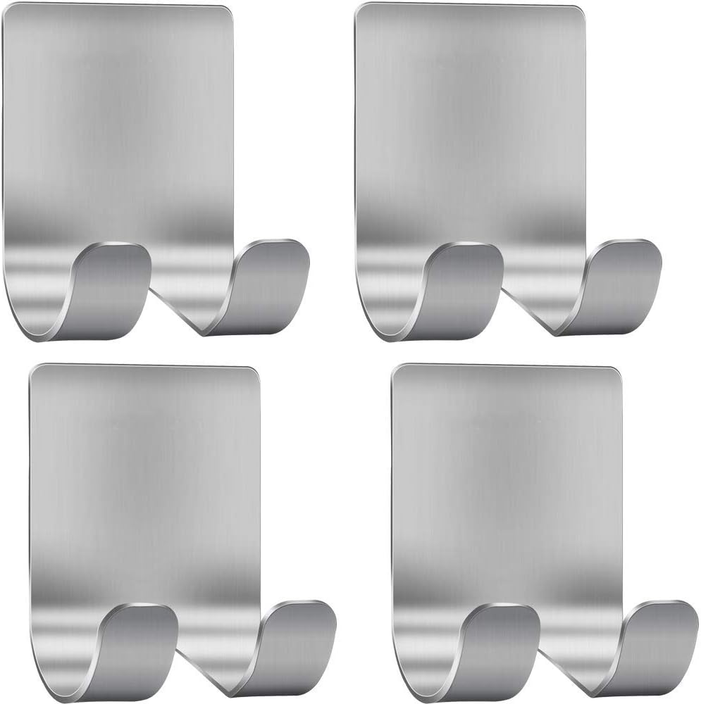 Deluxe Razor Holder for Shower-Hook Hanger Stand(4 Pack)Adhesive Stainless Steel Heavy Duty Utility Storage Hook,Shower Hook for Razor Bathroom Kitchen Organizer for Shaver Plug Robe Towel Loofah Coat