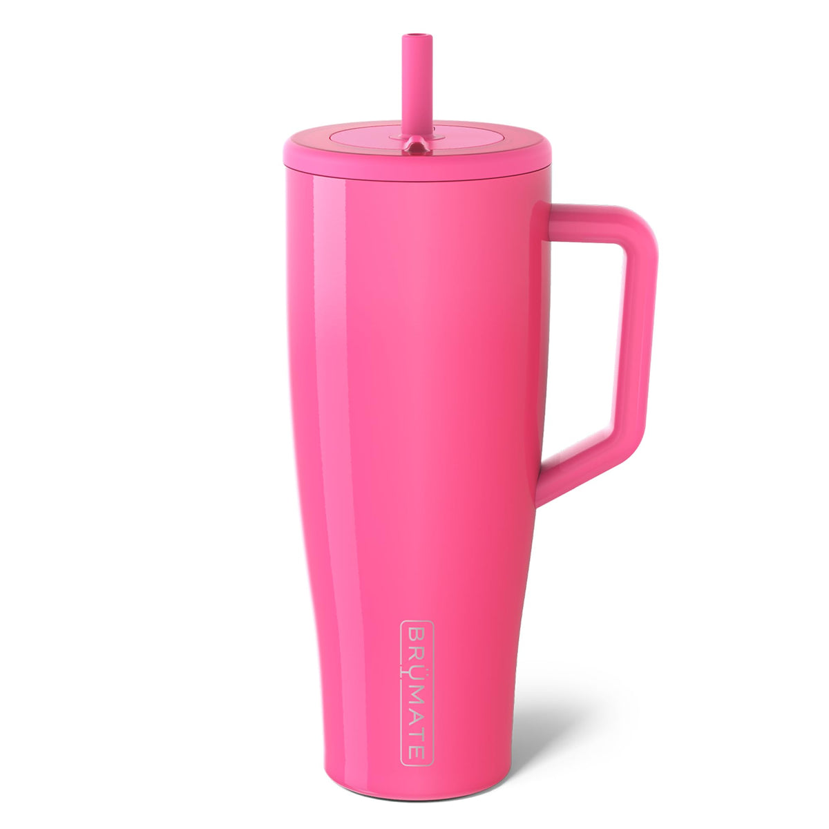 BrüMate Era 40 oz Tumbler with Handle and Straw | 100% Leakproof Insulated Tumbler with Lid and Straw | Made of Stainless Steel | Cup Holder Friendly Base | 40oz (Neon Pink)