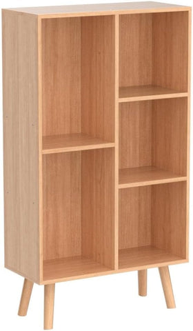 LEYAOYAO 5 Cube Bookshelf, Mid-Century Modern Book Shelf with Legs, Natural