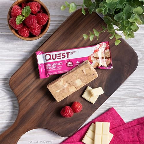 Quest Nutrition White Chocolate Raspberry Protein Bars, 20g Protein, 1g Sugar, 5g Net Carb, Gluten Free, Keto Friendly, 12 Count