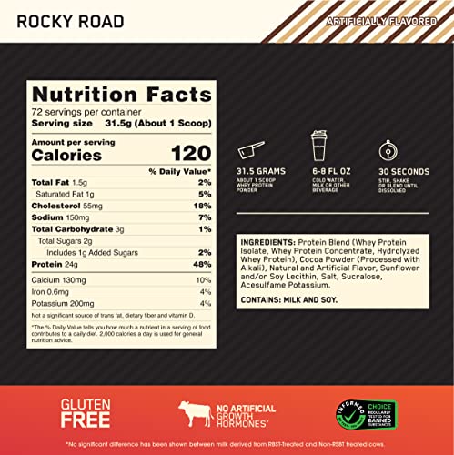 Optimum Nutrition Gold Standard 100% Whey Protein Powder, Rocky Road, 5 Pound (Packaging May Vary)