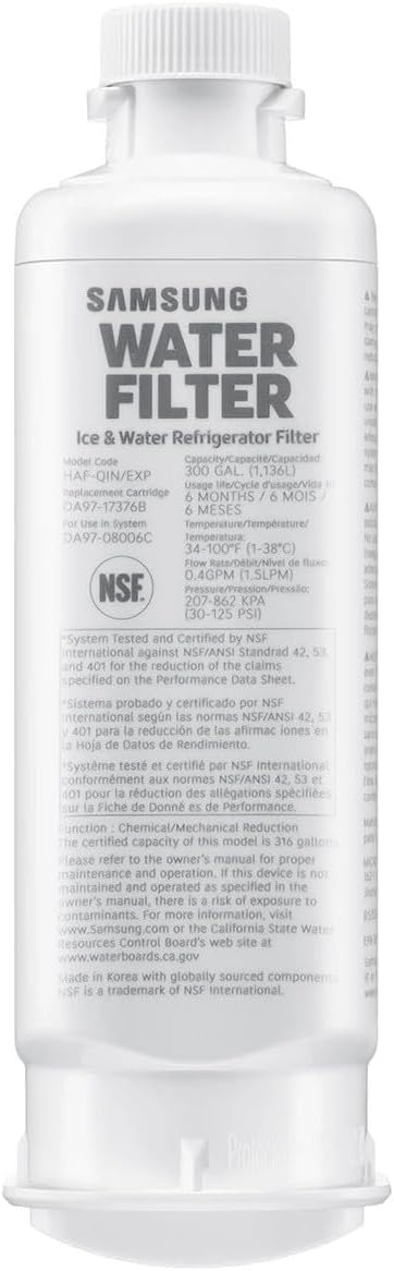Samsung HAF-QIN/EXP Genuine Refrigerator Water Filter, Reduces 99% of Harmful Contaminants for Clean, Clear Drinking Water, 6-Month Life, Easy Install, Pack of 1