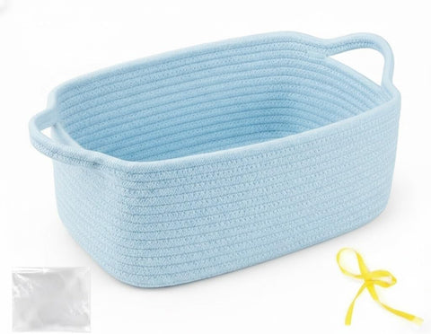 Large Empty Gift Baskets to Fill, Cute Woven Basket for Teen Girls, Women, Baby Shower - SweetMemo Decorative Small Toy Bin with Handles for Decor, Bathroom, with Gifting Bags and Ribbon, Sky Blue