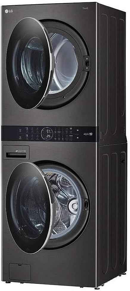 LG WashTower Stacked Smart Laundry Center 4.5 Cu.Ft. Front Load Washer Fully Automatic & 7.4 Cu.Ft. Gas Dryer in Black Steel w/Steam WKGX201HBA