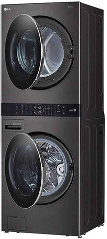 LG WashTower Stacked Smart Laundry Center 4.5 Cu.Ft. Front Load Washer Fully Automatic & 7.4 Cu.Ft. Gas Dryer in Black Steel w/Steam WKGX201HBA