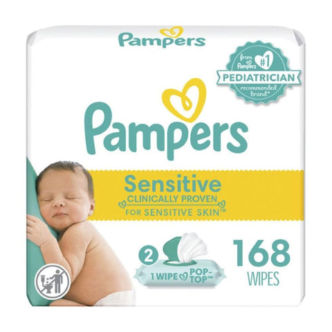 Pampers Sensitive Baby Wipes, Water Based, Hypoallergenic and Unscented, 2 Flip-Top Packs (168 Wipes Total) [Packaging May Vary]