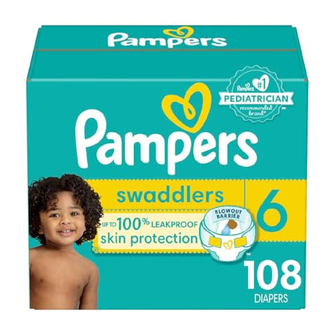 Pampers Swaddlers Diapers - Size 6, One Month Supply (108 Count), Ultra Soft Disposable Baby Diapers