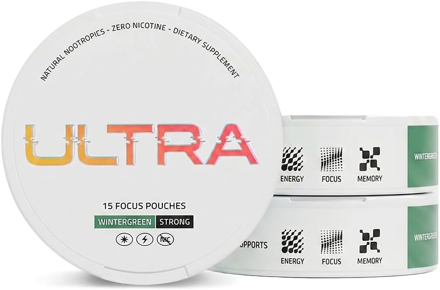 Ultra Focus Pouches (Wintergreen, 3 Cans) Nicotine and Caffeine Free