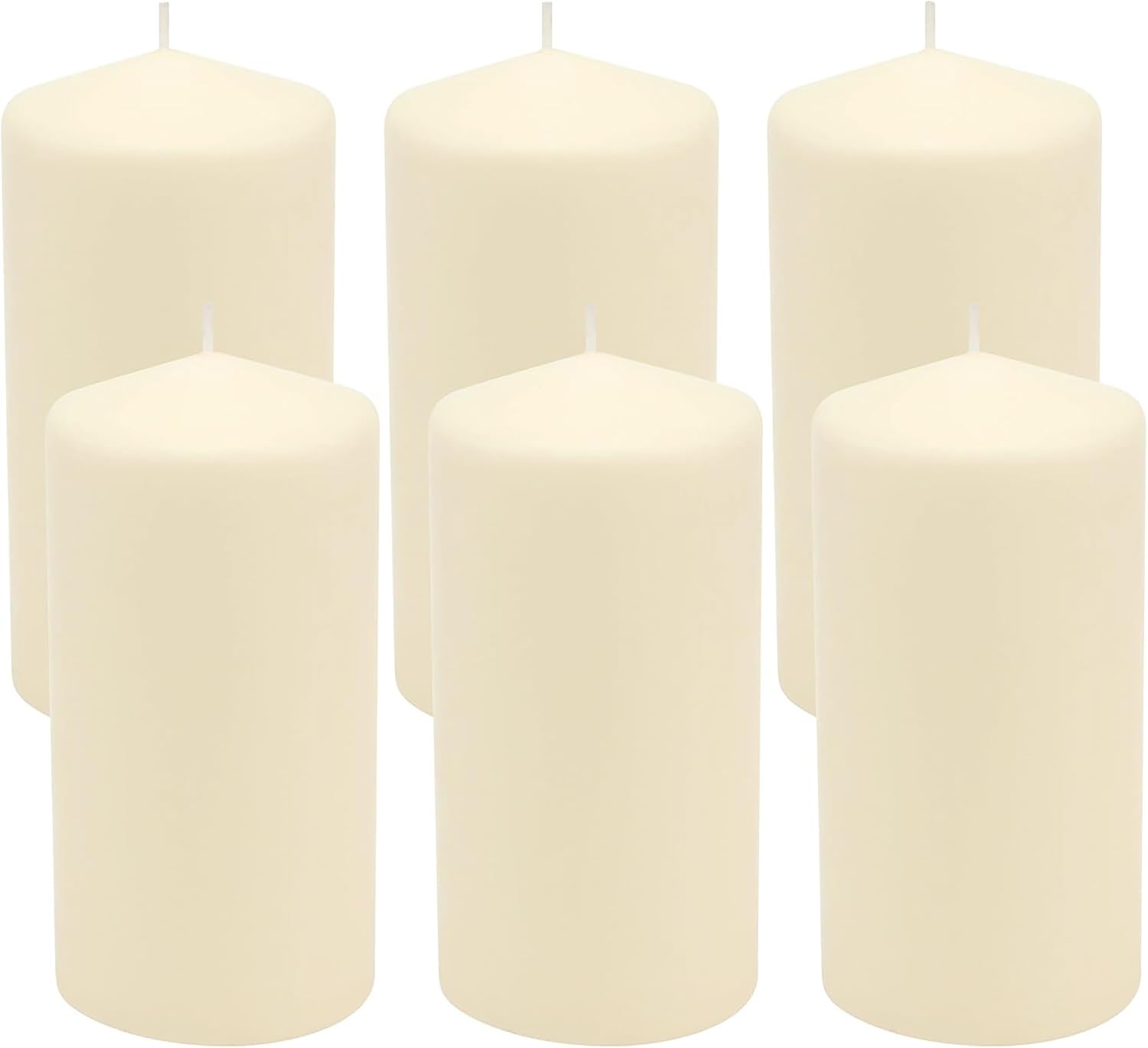 Stonebriar Unscented Pillar Candles – 65 Hour Burn Time, Long-Lasting Wax Candles for Weddings, Holidays, Home Décor & Special Events, Pack of 6, Ivory, 3" x 6"