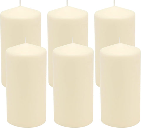 Stonebriar Unscented Pillar Candles – 65 Hour Burn Time, Long-Lasting Wax Candles for Weddings, Holidays, Home Décor & Special Events, Pack of 6, Ivory, 3" x 6"