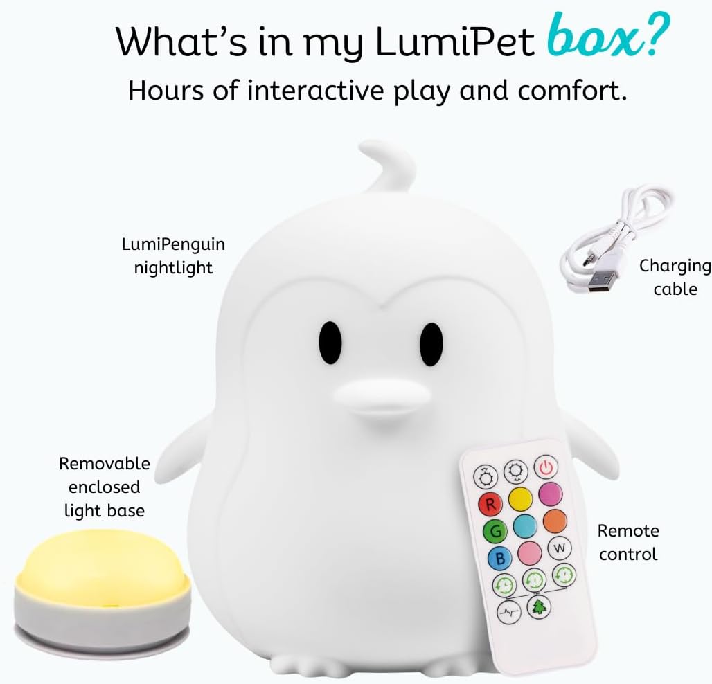 Lumipets Penguin Squishy Night Light for Kids, Silicone Lamp with Remote
