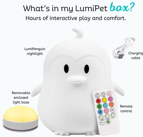 Lumipets Penguin Squishy Night Light for Kids, Silicone Lamp with Remote