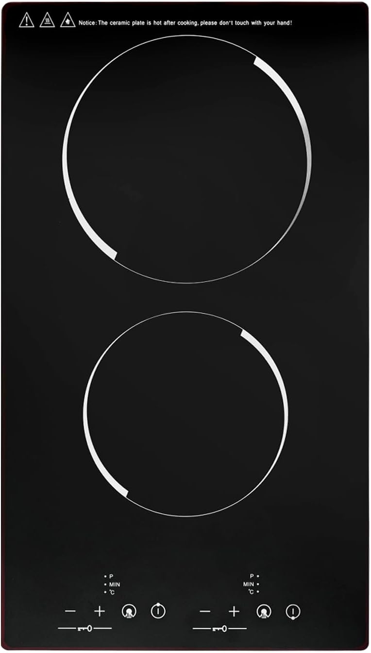2 Burners Electric Cooktop, 110v 1500W Plug in Ceramic Cooktop, 20 Inch Countertop & Built-in Electric Stove Top with Child Safety Lock, Timer, Over-Temperature Protection, Sensor Touch Control