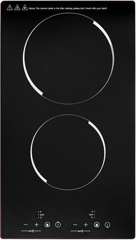 2 Burners Electric Cooktop, 110v 1500W Plug in Ceramic Cooktop, 20 Inch Countertop & Built-in Electric Stove Top with Child Safety Lock, Timer, Over-Temperature Protection, Sensor Touch Control