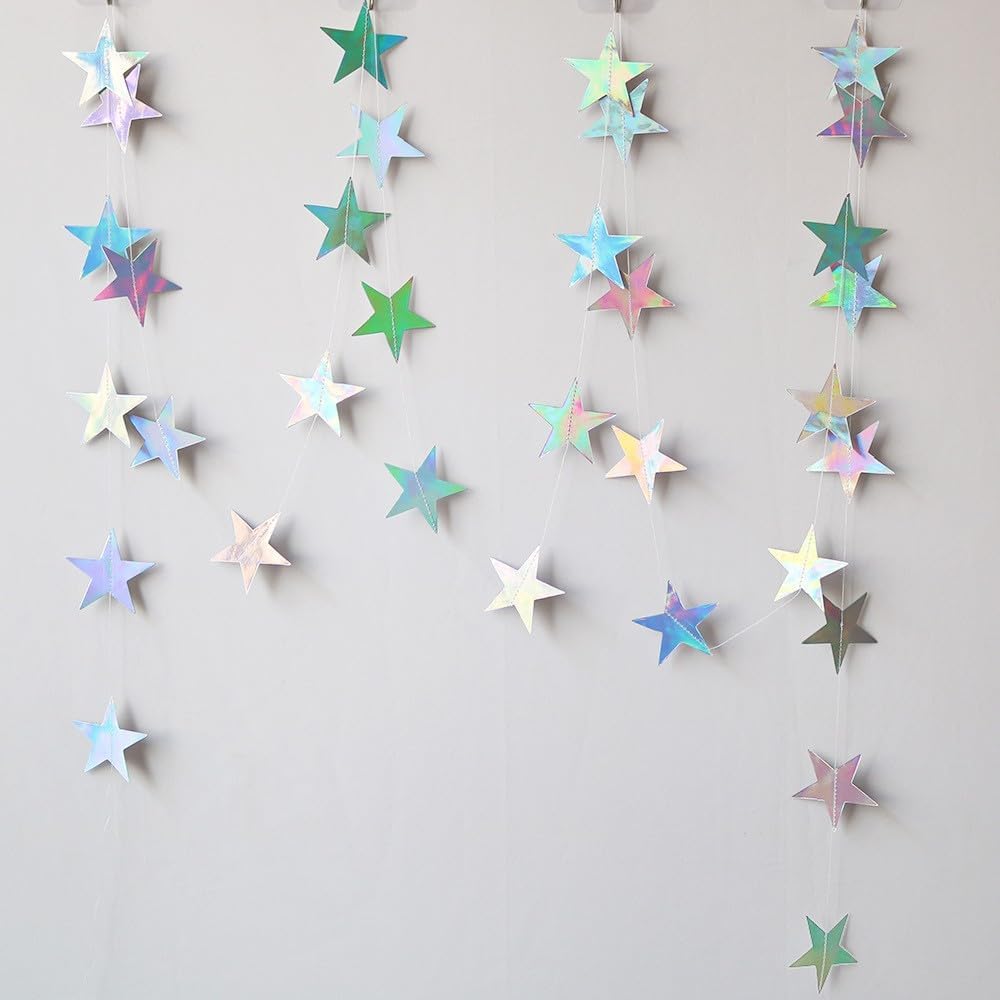 Gold Silver Shining Star Hanging Garland Gold and Silver Hanging Sparkling Star Streamer Glitter Bunting Banner Twinkle Backdrop for Wedding Baby Shower Birthday Christmas Decorations 40 Feet