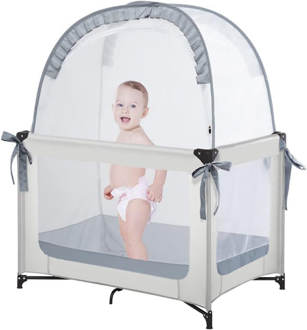 L RUNNZER Pack N Play Tent, Baby Pop Up Crib Tent to Keep Baby in