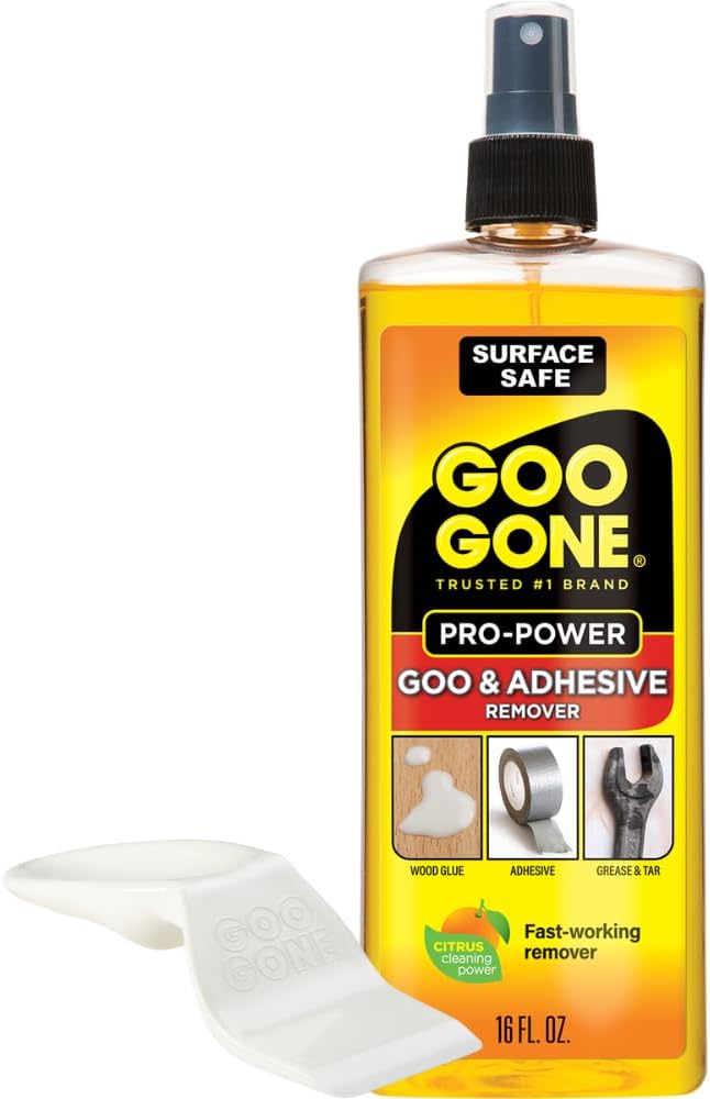 Goo Gone Spray Pro-Power Adhesive Remover with Scraper, Professional Strength, Easily Removes Wood Glue, Grease, Tar, Stickers, Goos, Wet Paint & Grime, Surface Safe, Fast Working, 16 Fl Oz
