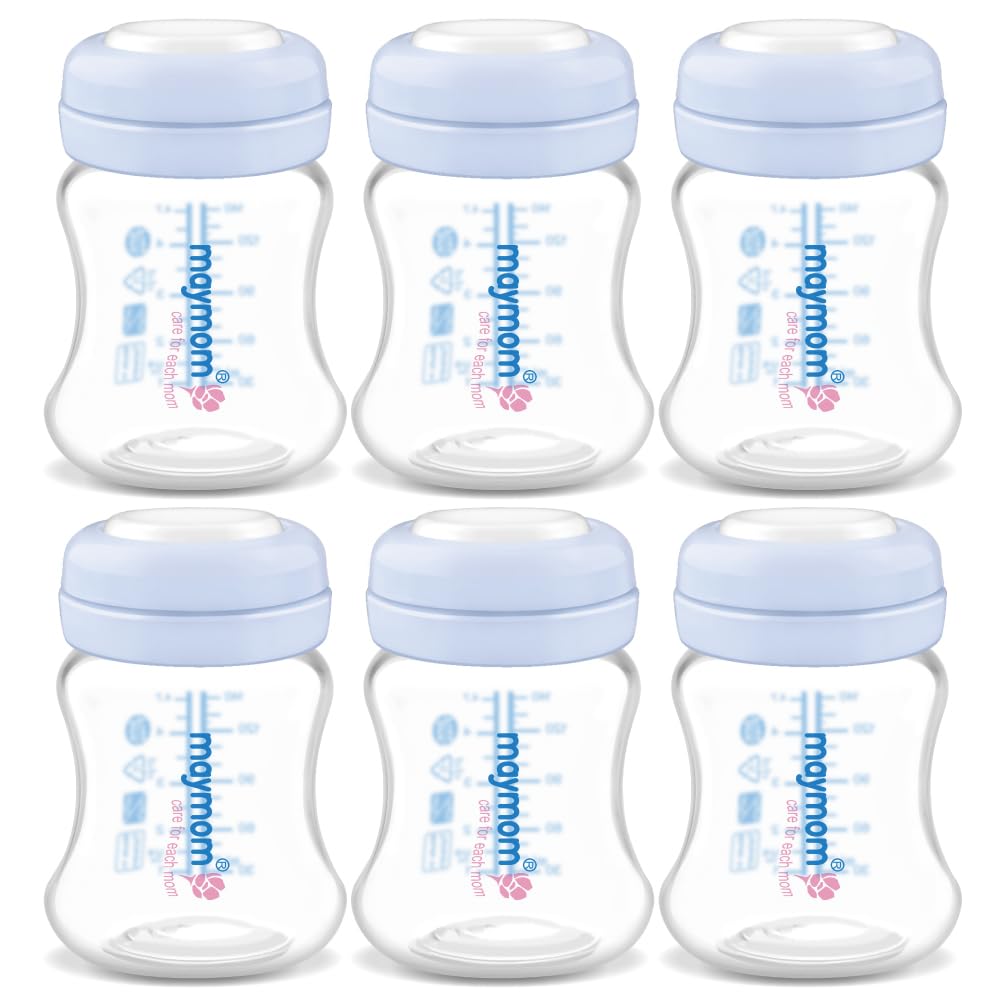 Maymom Wide-Mouth Milk Storage Collection Bottle with SureSeal Sealing Disk; Compatible with Spectra/Motif Luna/Ameda MYA/Bellababy Pumps. Can Replace Spectra S1 S2 Bottles, 6 pc (4.7Oz/140mL, 6pc)