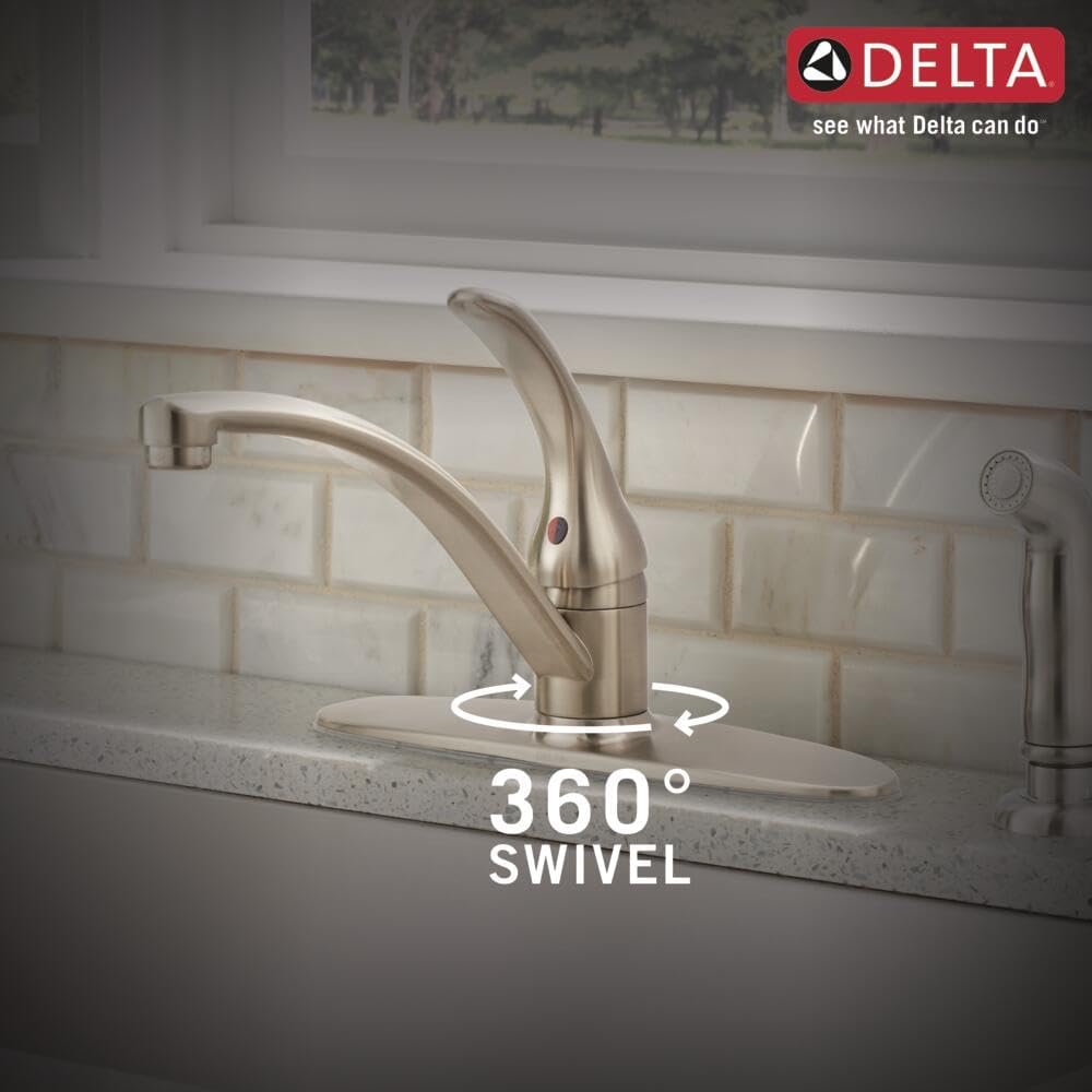 Delta Foundations Brushed Nickel Kitchen Faucet with Side Sprayer, Contemporary 4 Hole Kitchen Sink Faucet, Single Handle, Stainless B4410LF-SS