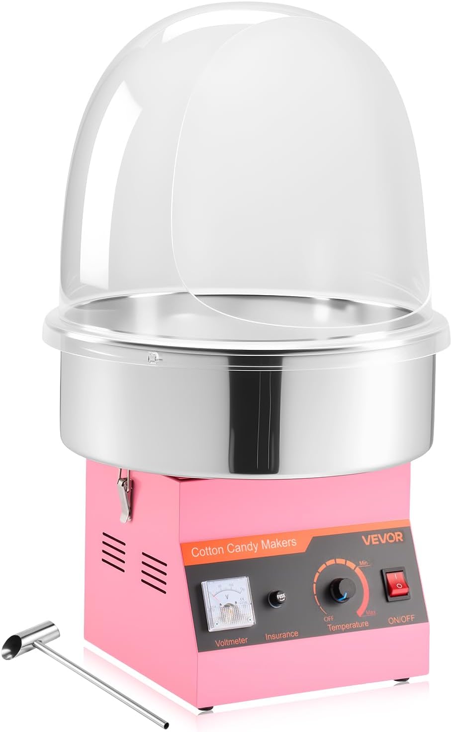VEVOR Electric Cotton Candy Machine, 1000W Commercial Floss Maker With Cover, Commercial Cotton Candy Machine w/Stainless Steel Bowl & Sugar Scoop, Ideal for Carnival, Birthday, Family Party, Pink