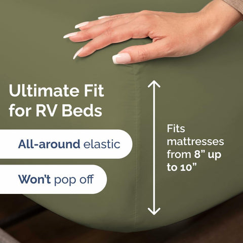 Short Queen Size 4 Piece Bed Sheet Set - RV Short Queen Sheets - Sage Green