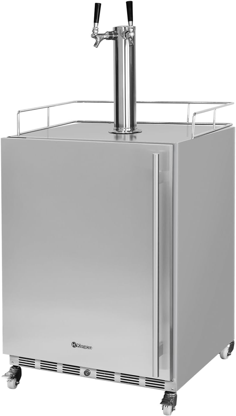 Kegco 24" Wide Outdoor Build-In Dual Tap Stainless Steel Left Hinge Kegerator with Dispense Kit