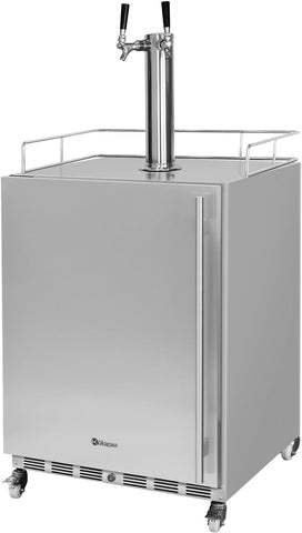 Kegco 24" Wide Outdoor Build-In Dual Tap Stainless Steel Left Hinge Kegerator with Dispense Kit