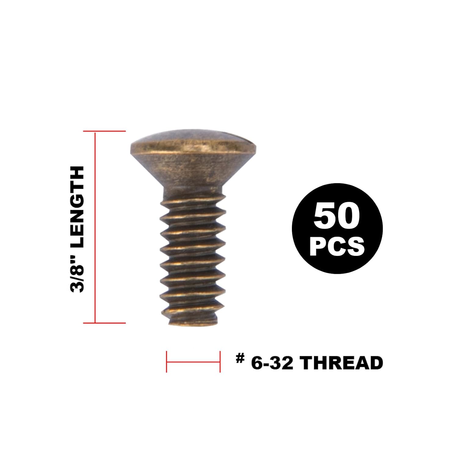 Henne Bery 3/8" Long 6-32 Thread, Oval Head Milled Slot Replacement Wall Plate Screws, 50 Pack, Antique Brass