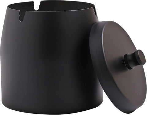 Large Ashtray with Lid for Cigarette, Stainless Steel Smokeless Odorless Windproof Ash tray for Home Office Tabletop Outside Patio Outdoor Balcony(3.93"x3.2"x3.82")