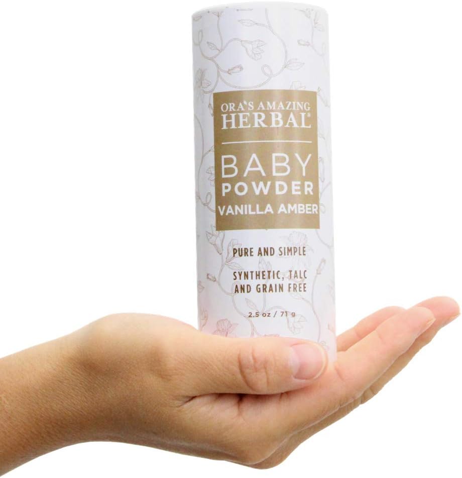 Baby Powder Talc-Free, Real Vanilla Amber Natural Scent, Cornstarch Free Arrowroot and Clay Based Powder, Synthetic Fragrance Free, Ora's Amazing Herbal, 2.5 oz 3 Pack