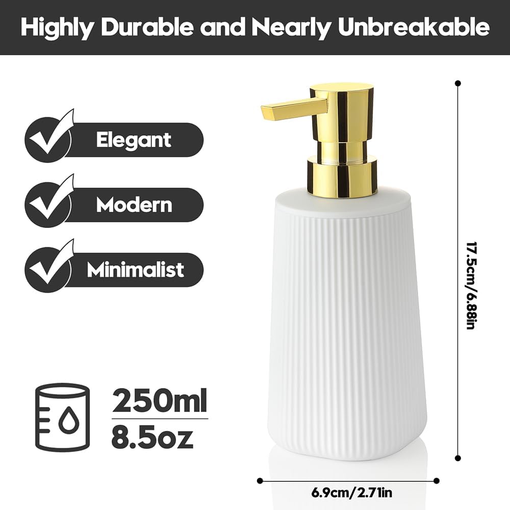 YAUKPH Small Soap Dispenser for Bathroom and Kitchen Matte White and Gold