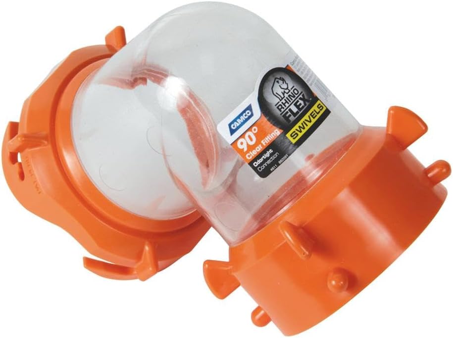 Camco RhinoFLEX Clear 45-Degree Camper/RV Sewer Hose Swivel Fitting - Features a Swivel Lug Fitting & a 4-Prong Bayonet Fitting - Made of Heavy-Duty Resin (39847)