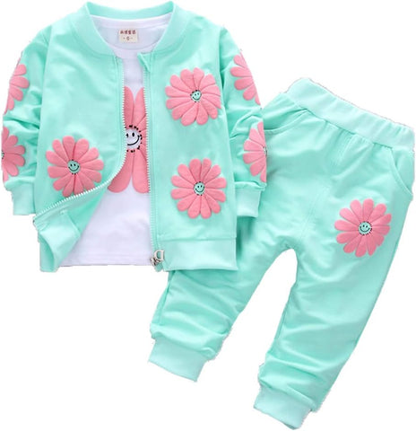 Yao 1-5Years Toddler&Little Girls Flowers Print 3 Piece Sets T Shirt Vest and Pants