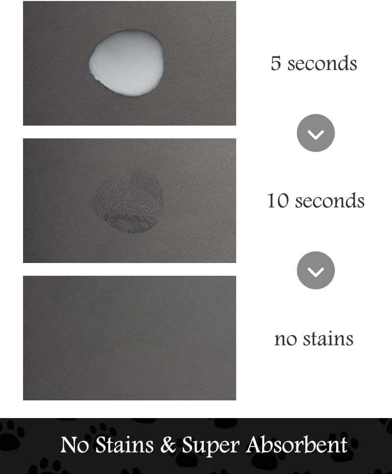 PADOOR Pet Feeding Mat-Absorbent Dog Mat for Food and Water Bowl-No Stains Quick Dry Water Dispenser Mat-Dog Accessories Pet Supplies-Bowl for Messy Drinkers（Darkgrey,17"x28"）