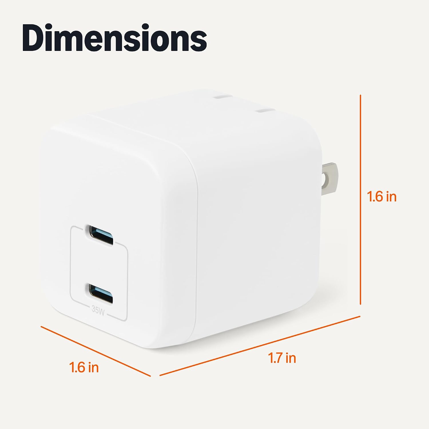 Amazon Basics 35W Fast Charging USB-C Nano GaN Wall Charger, 2-Port for Phones, Tablets, Charge 2 Devices Simultaneously, White