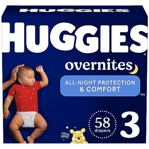 Huggies Size 3 Overnites Baby Diapers: Overnight Diapers, Size 3 (16-28 lbs), 58 Ct