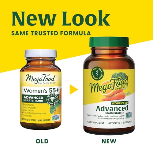 MegaFood Women's 55+ Advanced Multivitamin for Women - Doctor-Formulated with Choline, Vitamin D3, Vitamin B12, Biotin - Plus Real Food - Optimal Aging - Vegetarian - 120 Tabs (60 Servings)