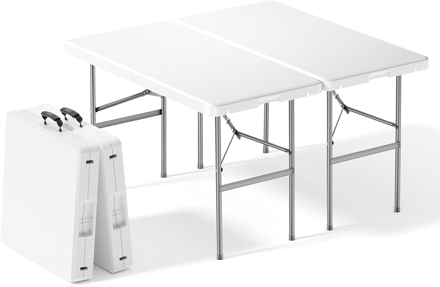 Sweetcrispy 4 FT Folding Picnic Table 2 Pack, Easy to Fold and Store