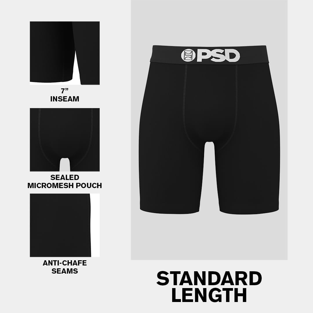 PSD Mens Underwear Mid Length Core Standard Boxer Briefs, Packs & Singles