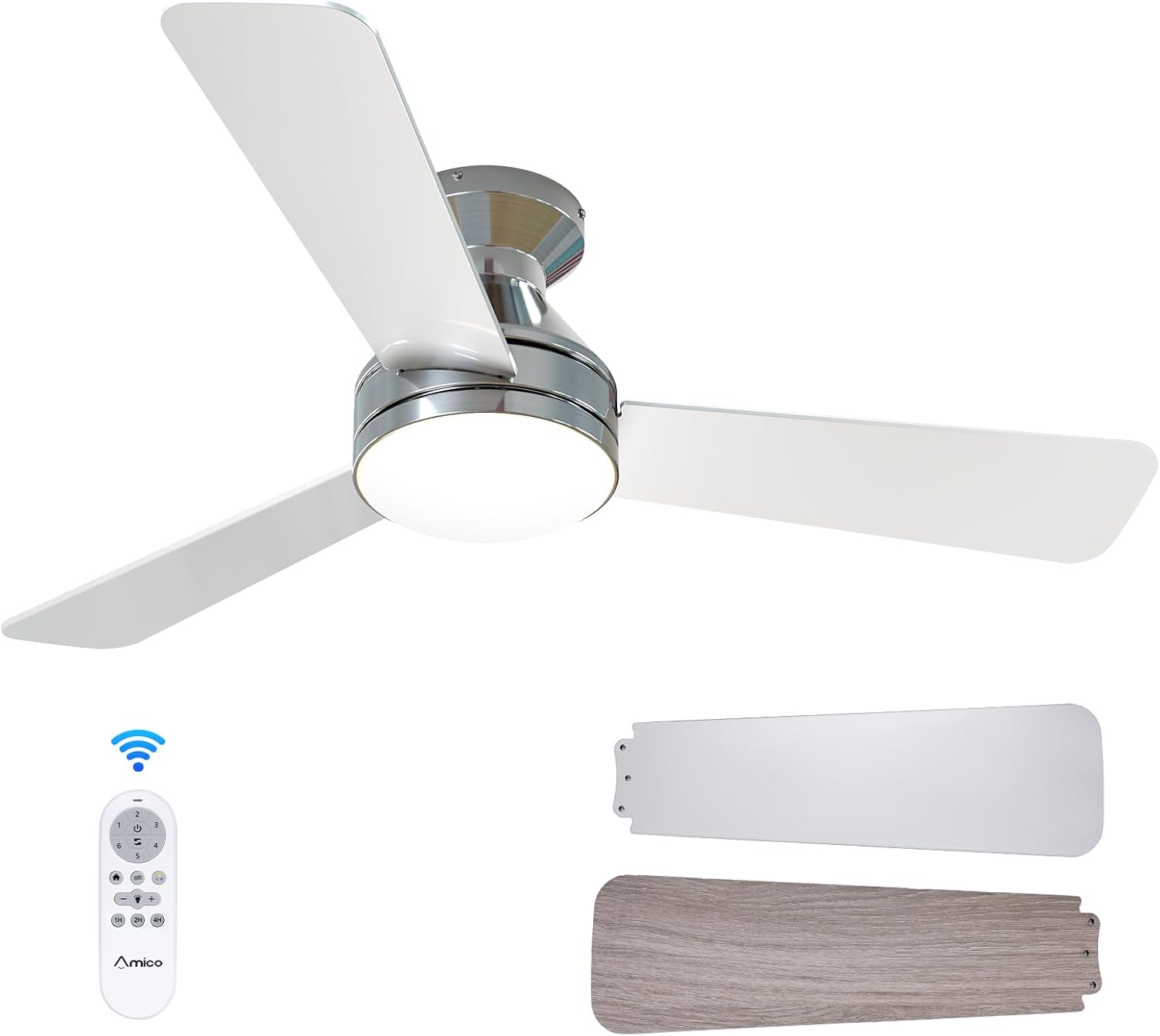 Amico 42 Inch Nickel Low Profile Ceiling Fans with Lights And Remote