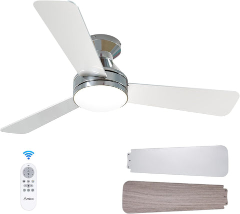 Amico 42 Inch Nickel Low Profile Ceiling Fans with Lights And Remote