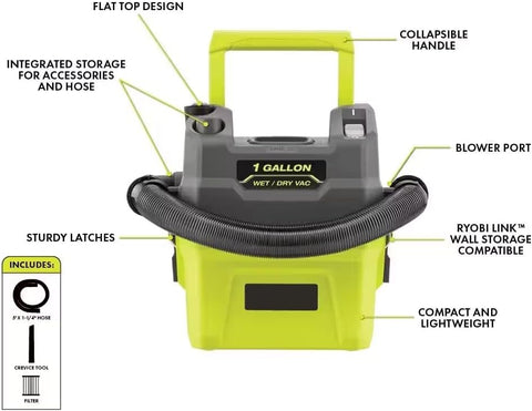 RYOBI ONEAND 18V Cordless 1 GAL. Wet/Dry Vacuum Tool ONLY PCL733B