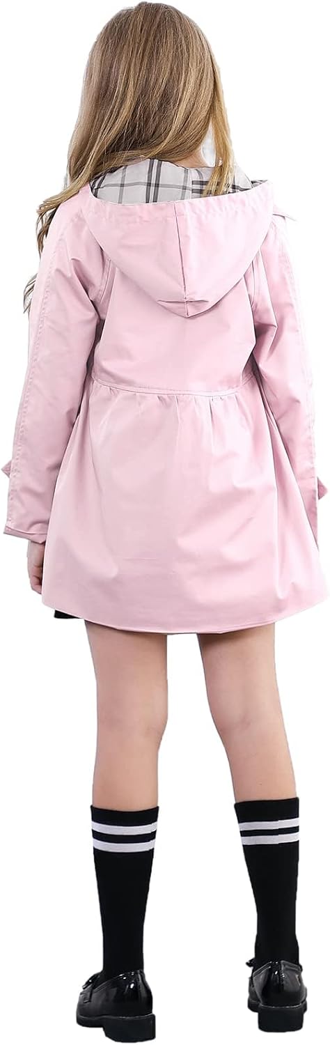 Betusline Girl's Single Breasted Trench Coat Hooded Dress Coat Outerwear