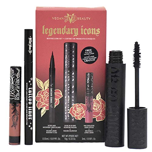 Kat Von D Vegan Beauty Legendary Icons 3-Piece Set (10ml Mascara+0.55ml Tottoo Liner+3ml Liquid Lipstk)