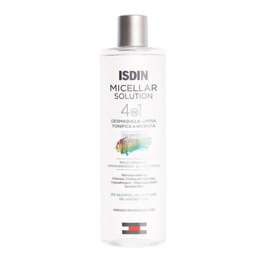 ISDIN Micellar Solution, 4 in 1 Makeup Remover, Cleanser, Hydrating Toner - Suitable for Sensitive Skin, 13.5 Fl. Oz