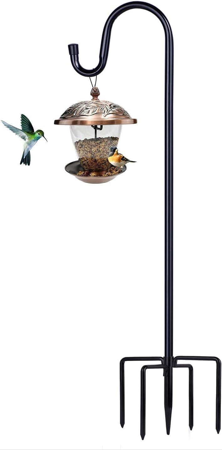 Shepherd Hooks for Outdoor, 1 Pack 94 Inch Bird Feeder Pole with 5 Prongs Base for Hanging Lantern, Hummingbird Feeder, Lightweight Plant, Shepherds Hook for Bird Feeders for Outside