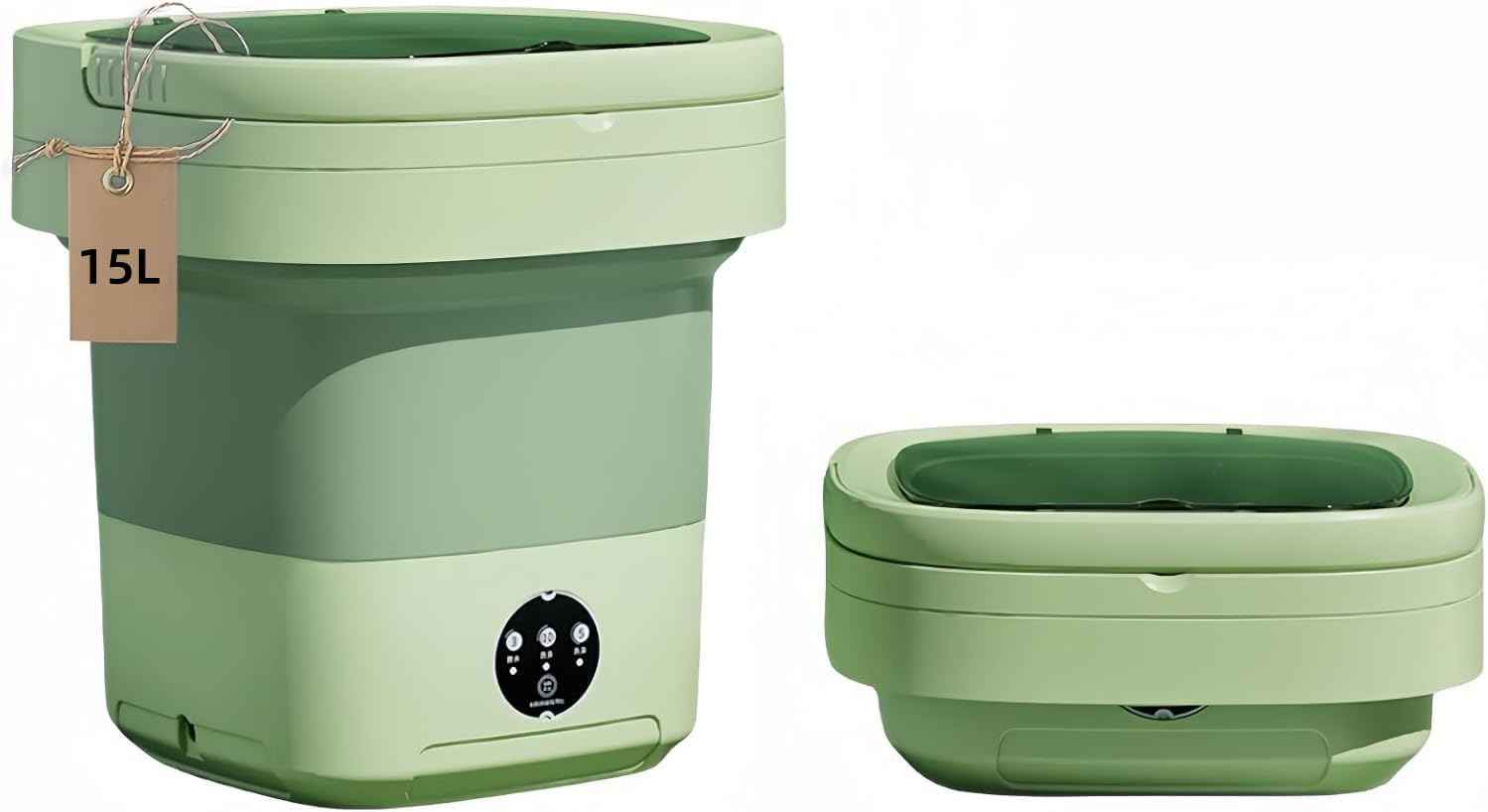 Portable washing machine, Mini Washer,15L upgraded large capacity foldable Washer.Deep cleaning of underwear, baby clothes and other small clothes.Suitable for apartments, dormitories, hotels.(Green)
