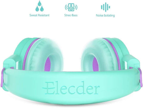 ELECDER i37 Kids Headphones for School Children Girls Boys Teens, Green