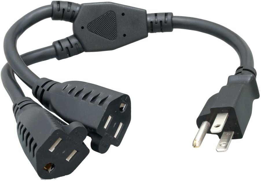 Cablelera Power Cord Extension and Splitter, NEMA 5-15P to NEMA 5-15R x 2, 16 AWG, 13A, 125V (ZWACPQAG-14) Black